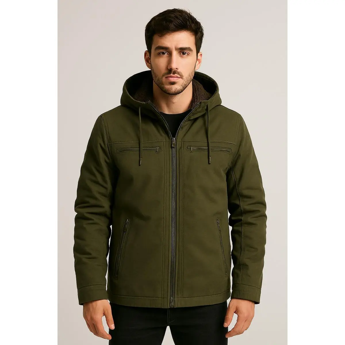 Jaqueta Masculina Sarja Forrada com Capuz